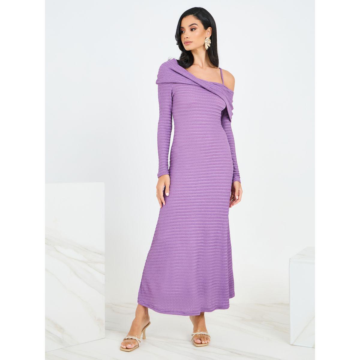 فستان طويل بياقة غير متماثلة الطول-women-clothing-dresses-image-1