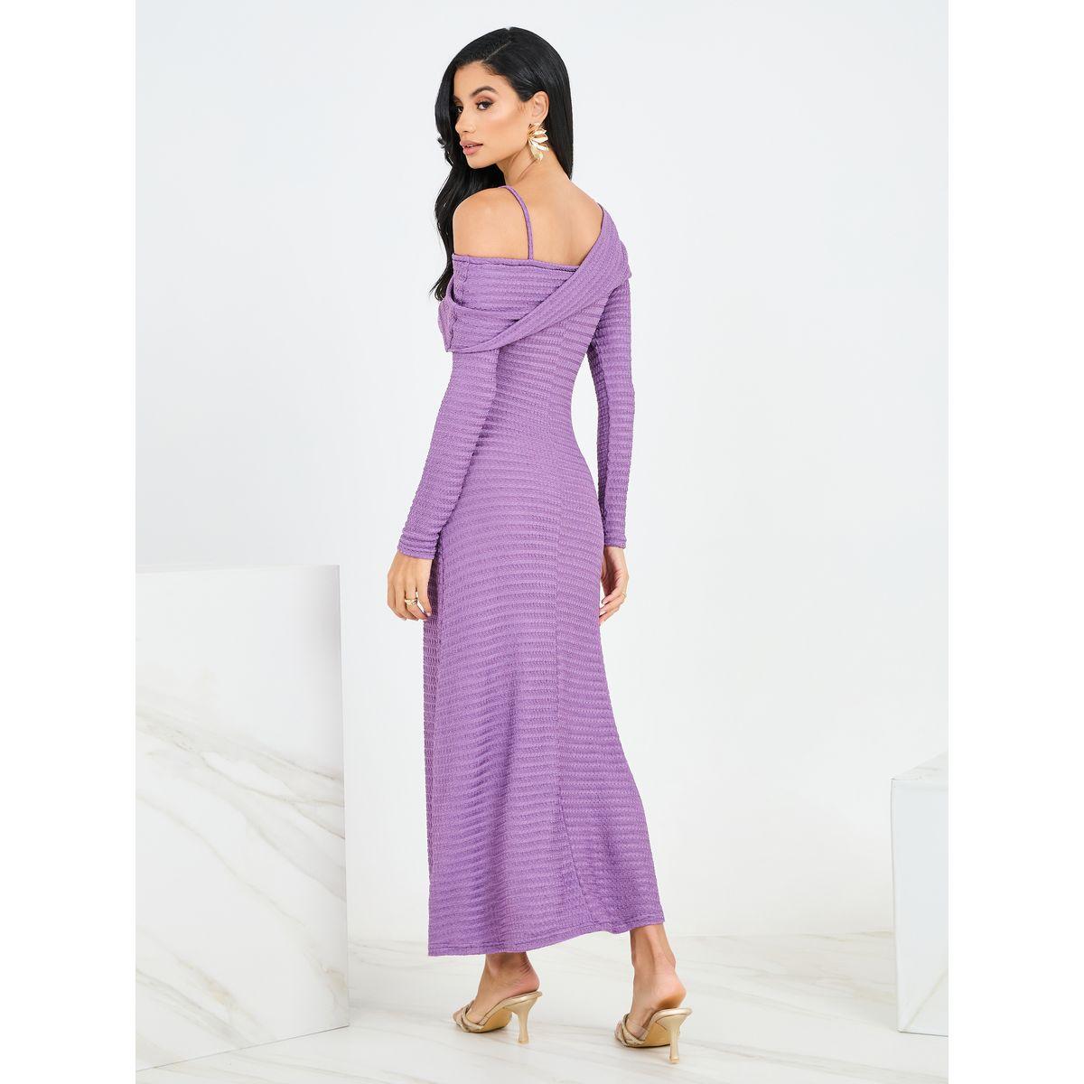 فستان طويل بياقة غير متماثلة الطول-women-clothing-dresses-image-4