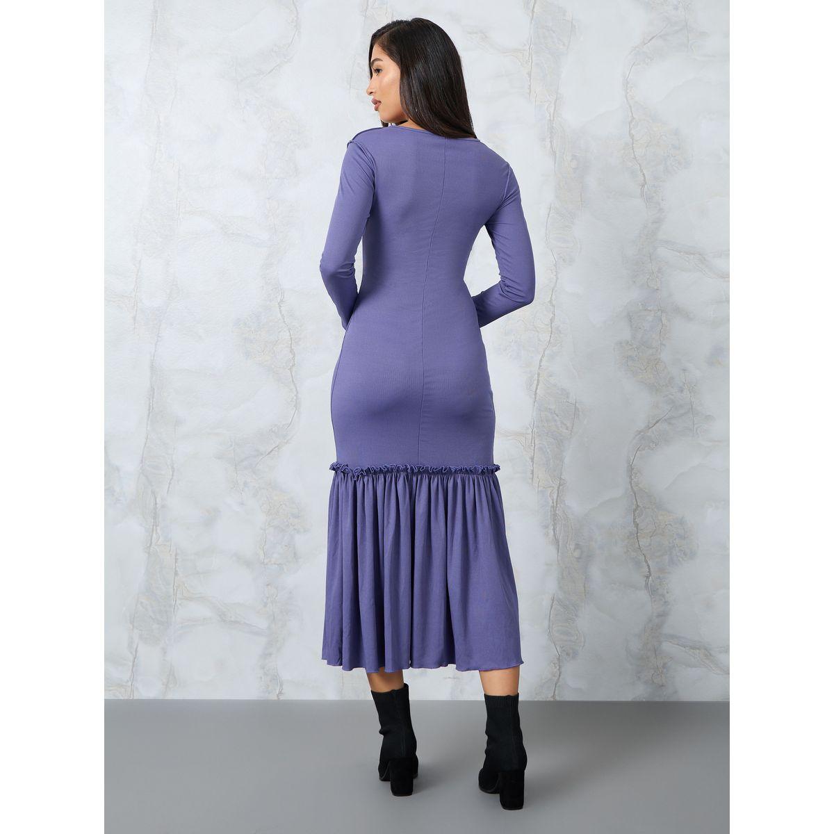 فستان ميدي مضلع بحافة كشكش-women-clothing-dresses-image-4