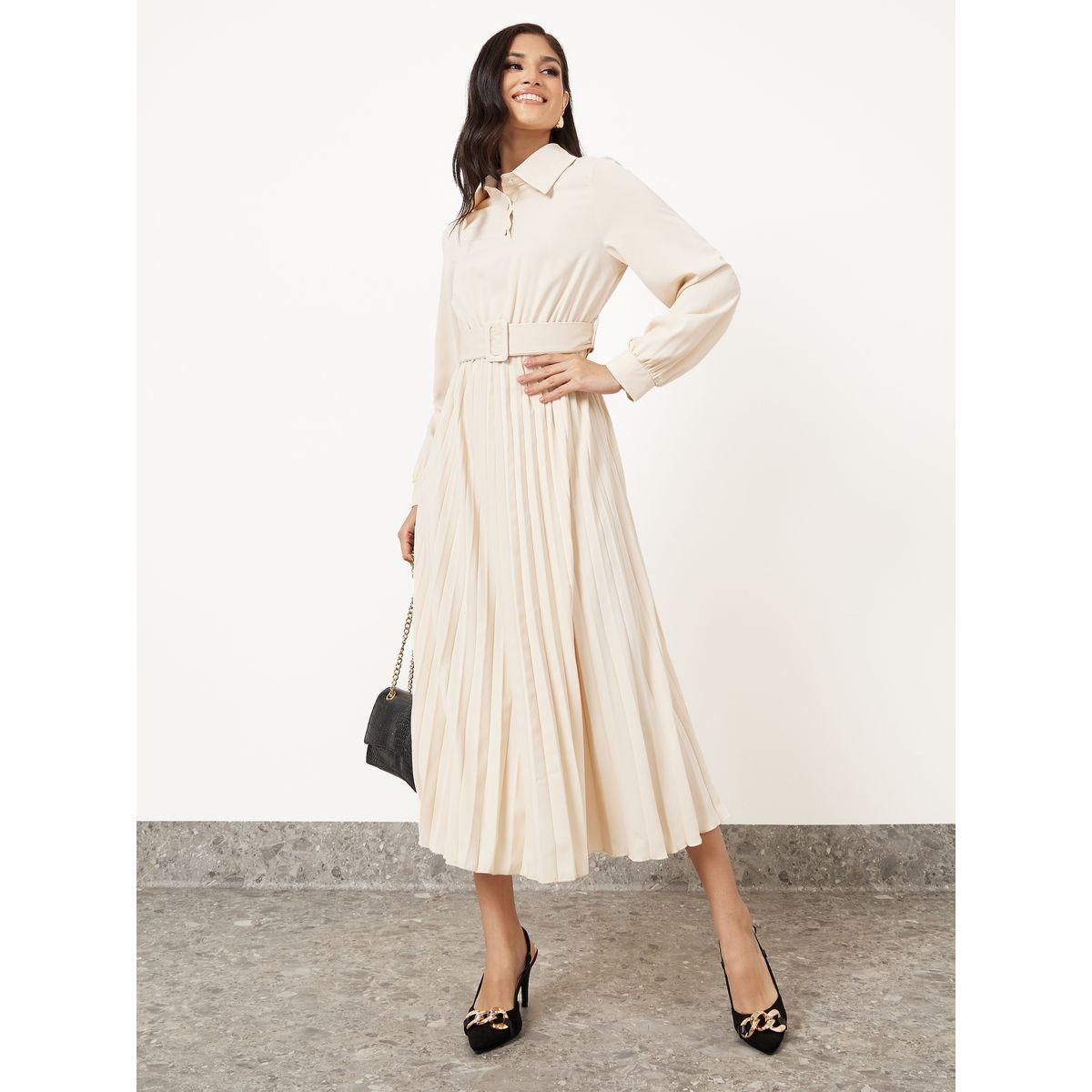 Styli Pleated Hem Belted A-Line Maxi Dress-women-clothing-dresses-image-1