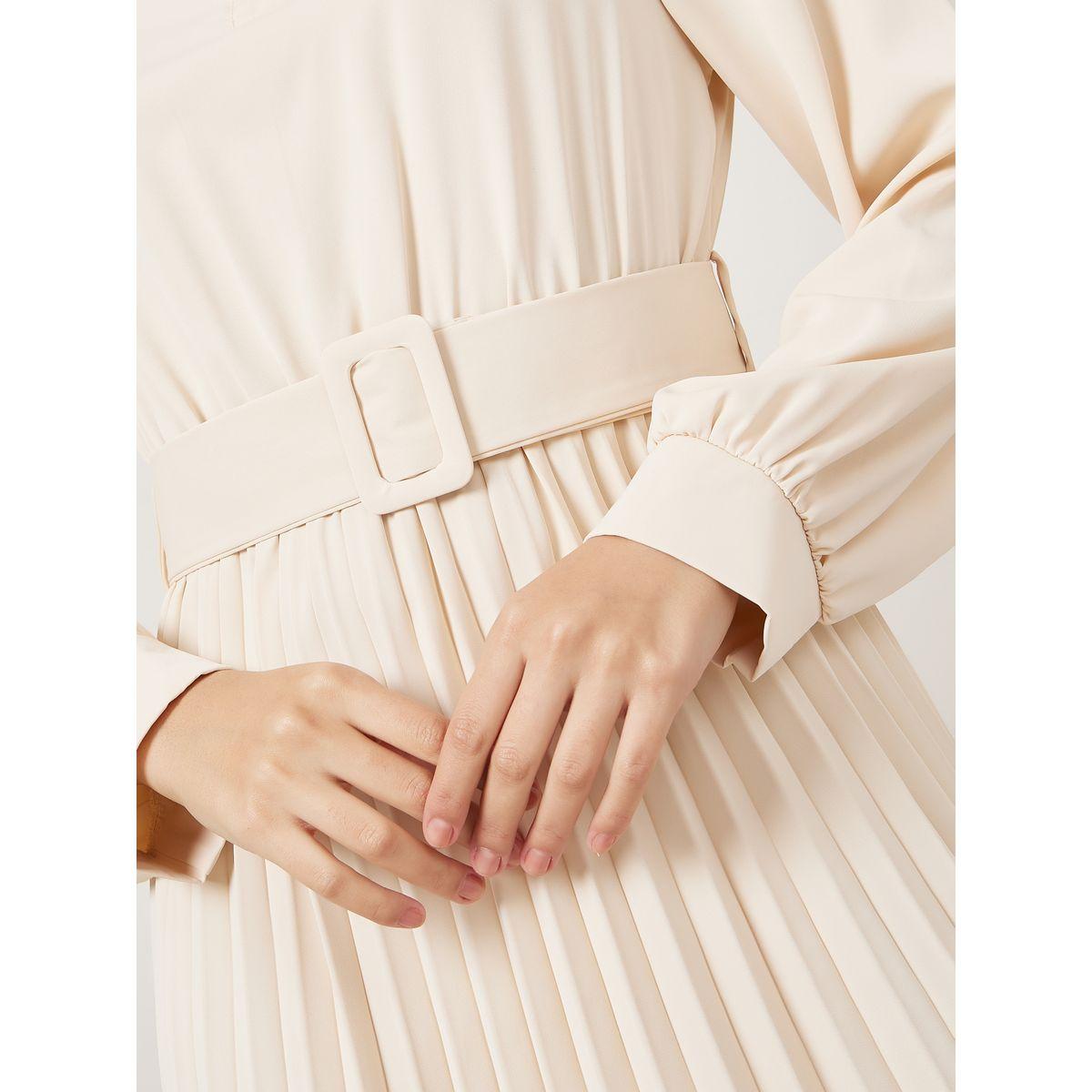 Styli Pleated Hem Belted A-Line Maxi Dress-women-clothing-dresses-image-3