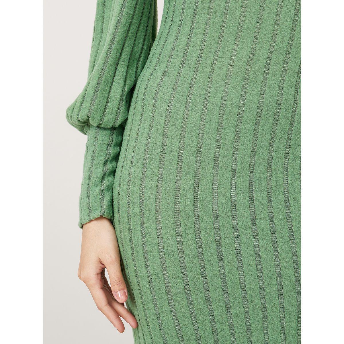 Styli Textured Knit Sheath Midi Dress with Cuffed Sleeve-women-clothing-dresses-image-3