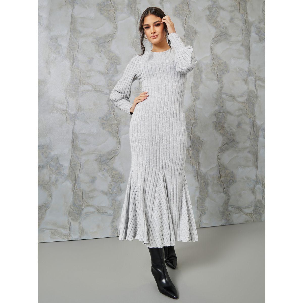 Styli Ribbed Textured Knit Sheath Midi Dress-women-clothing-dresses-image-1