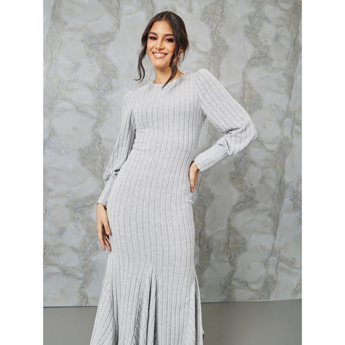Styli Ribbed Textured Knit Sheath Midi Dress-women-clothing-dresses-image-2