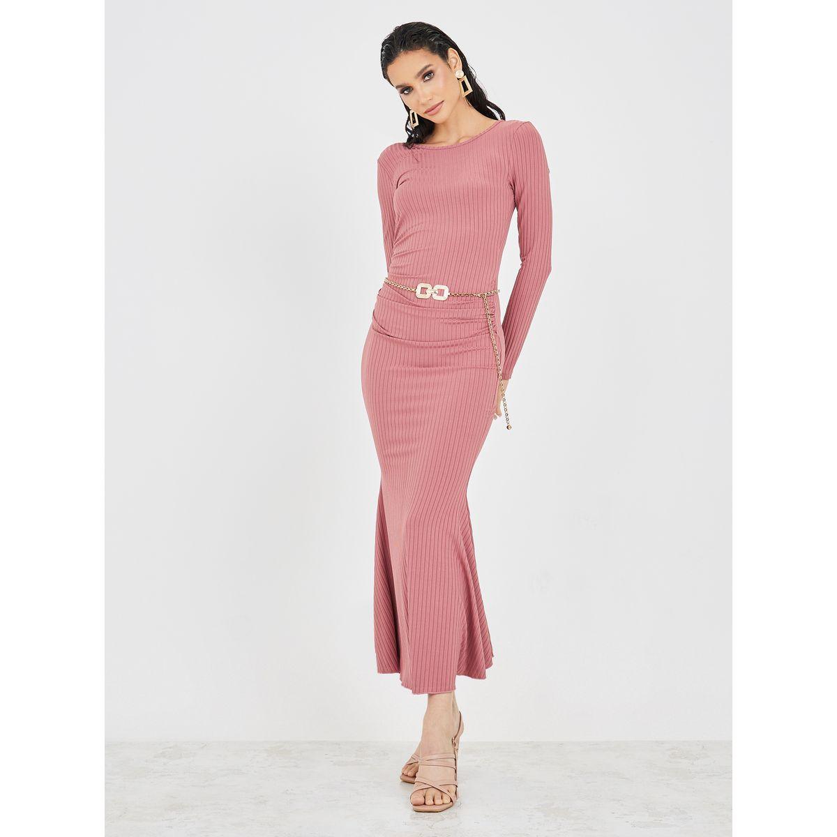 Styli Mermaid Hem Textured Sheath Maxi Dress-women-clothing-dresses-image-1