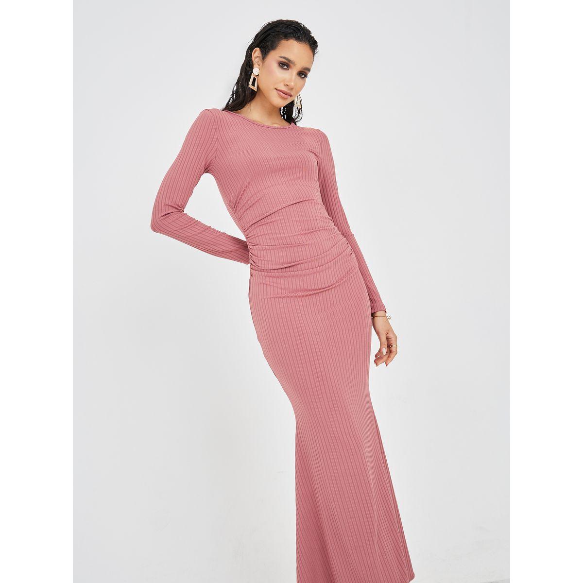 Styli Mermaid Hem Textured Sheath Maxi Dress-women-clothing-dresses-image-2