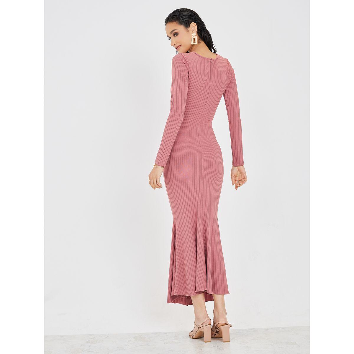 Styli Mermaid Hem Textured Sheath Maxi Dress-women-clothing-dresses-image-4