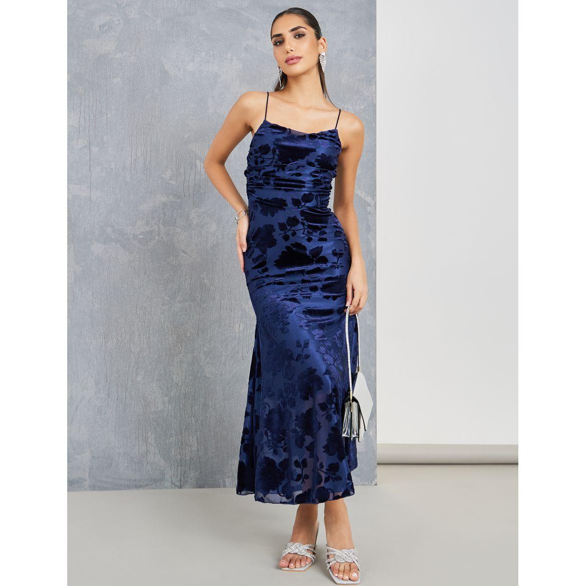 Styli Velour Jacquard Strappy Maxi Dress-women-clothing-dresses-image-1