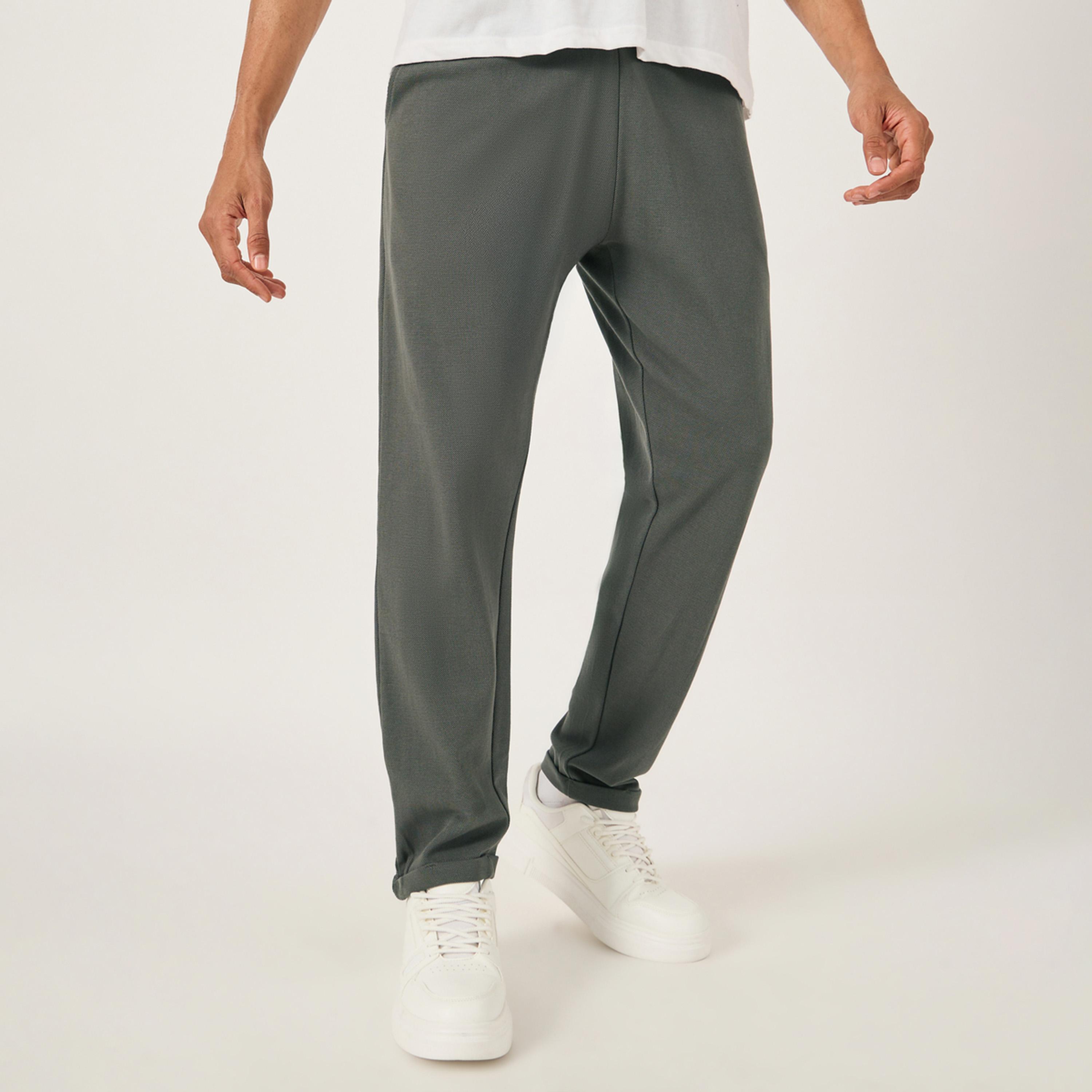 Styli Slim Fit Pique Knit Pants with Turn-Up Hem-men-clothing-bottoms-trousersandchinos-trousers-image-1