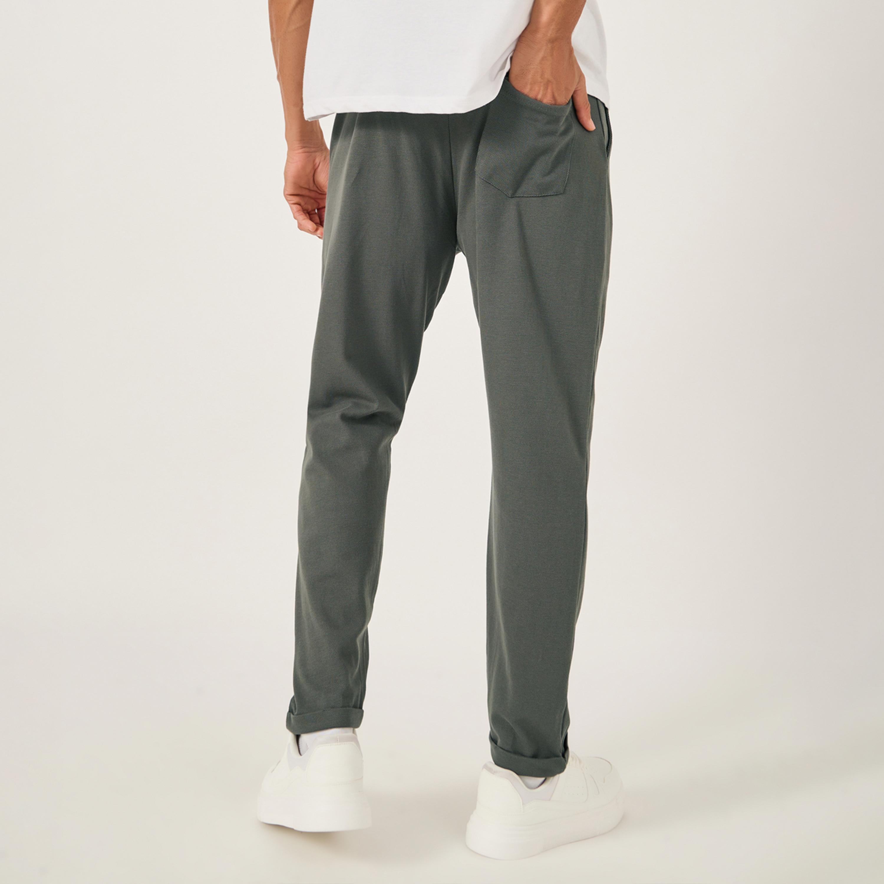 Styli Slim Fit Pique Knit Pants with Turn-Up Hem-men-clothing-bottoms-trousersandchinos-trousers-image-4
