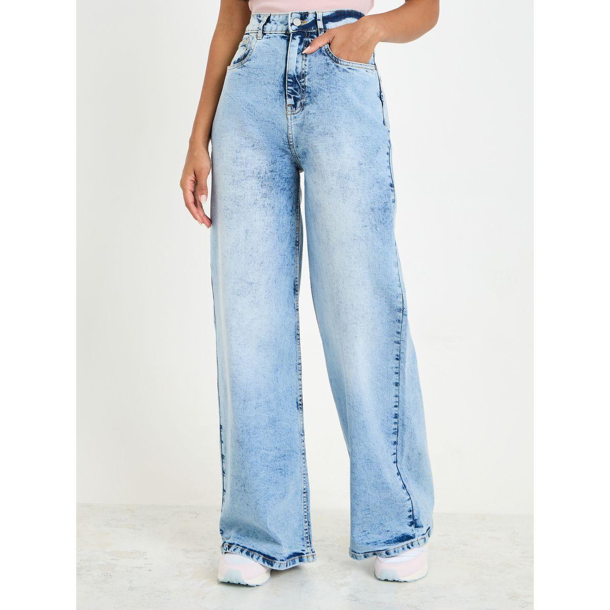Styli High Rise Wide Leg Stone Wash Jeans-women-clothing-bottoms-jeans-image-1