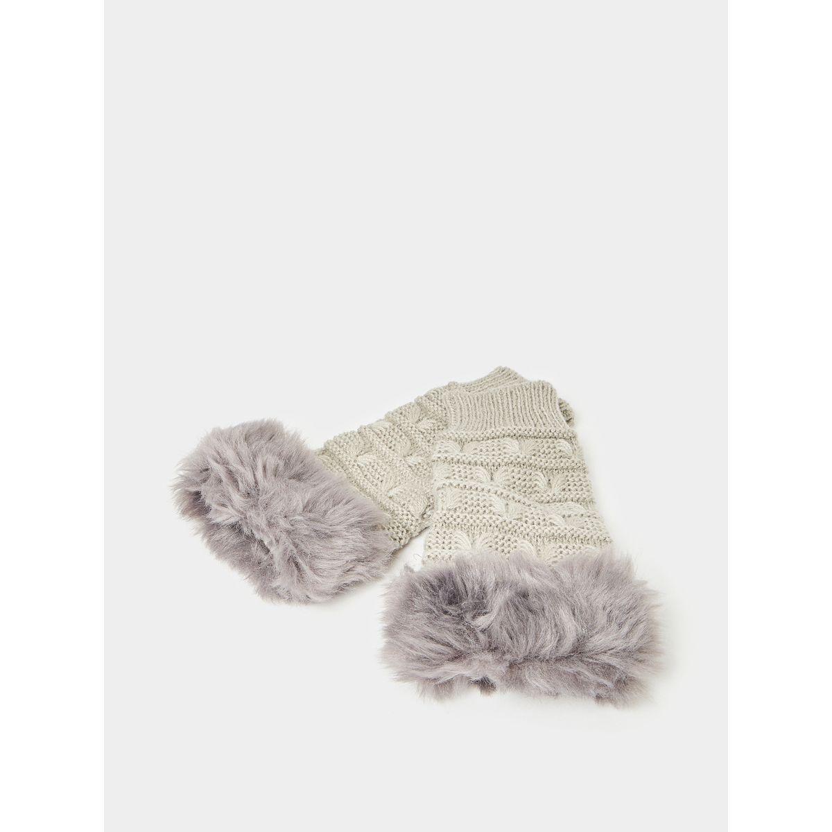 Styli Faux Fur Knitted Long Gloves-women-winterwear-gloves-image-1