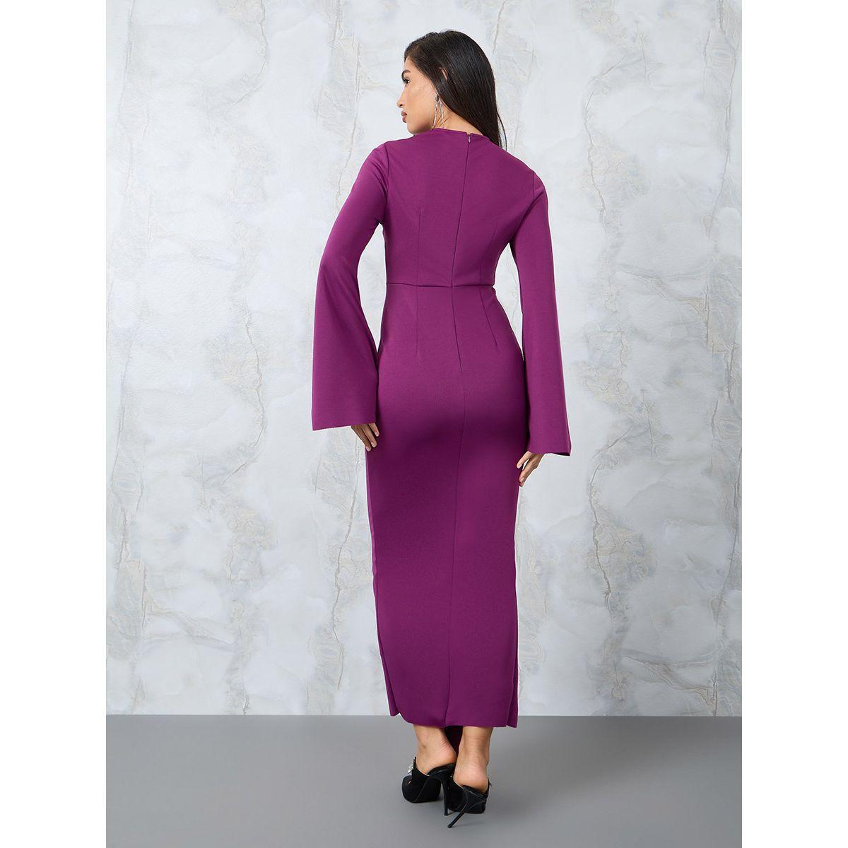 Styli Ruffle Panel Bell Sleeve Bodycon Maxi Dress-women-clothing-dresses-image-4