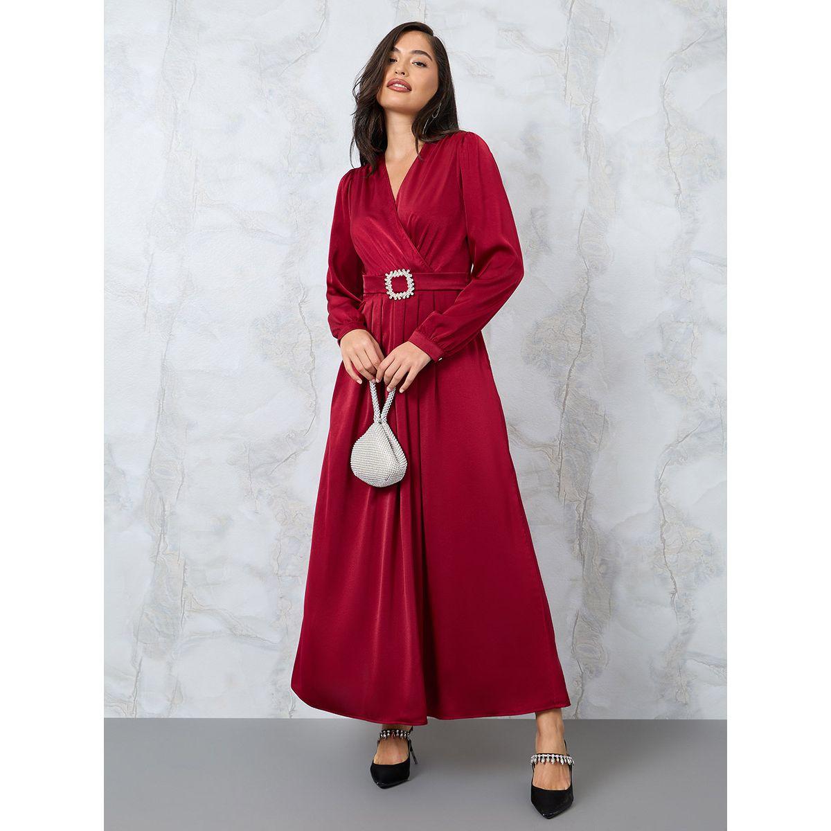 فستان طويل بحزام خصر وإبزيم-women-clothing-dresses-image-1