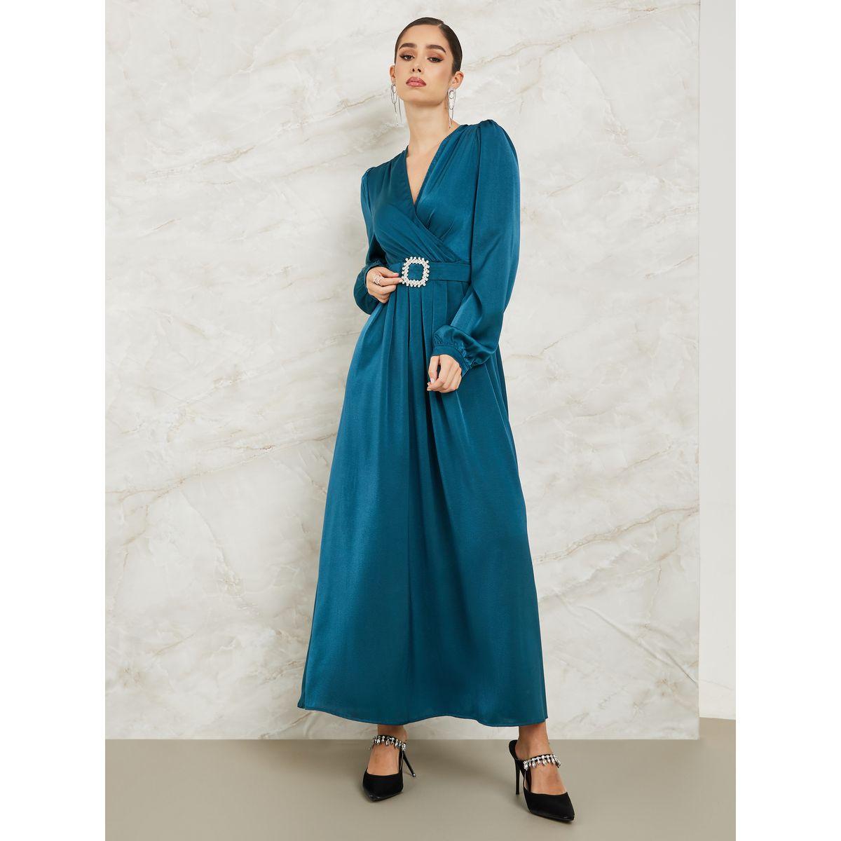 Styli Embellished Buckle Detail A-Line Maxi Dress-women-clothing-dresses-image-1