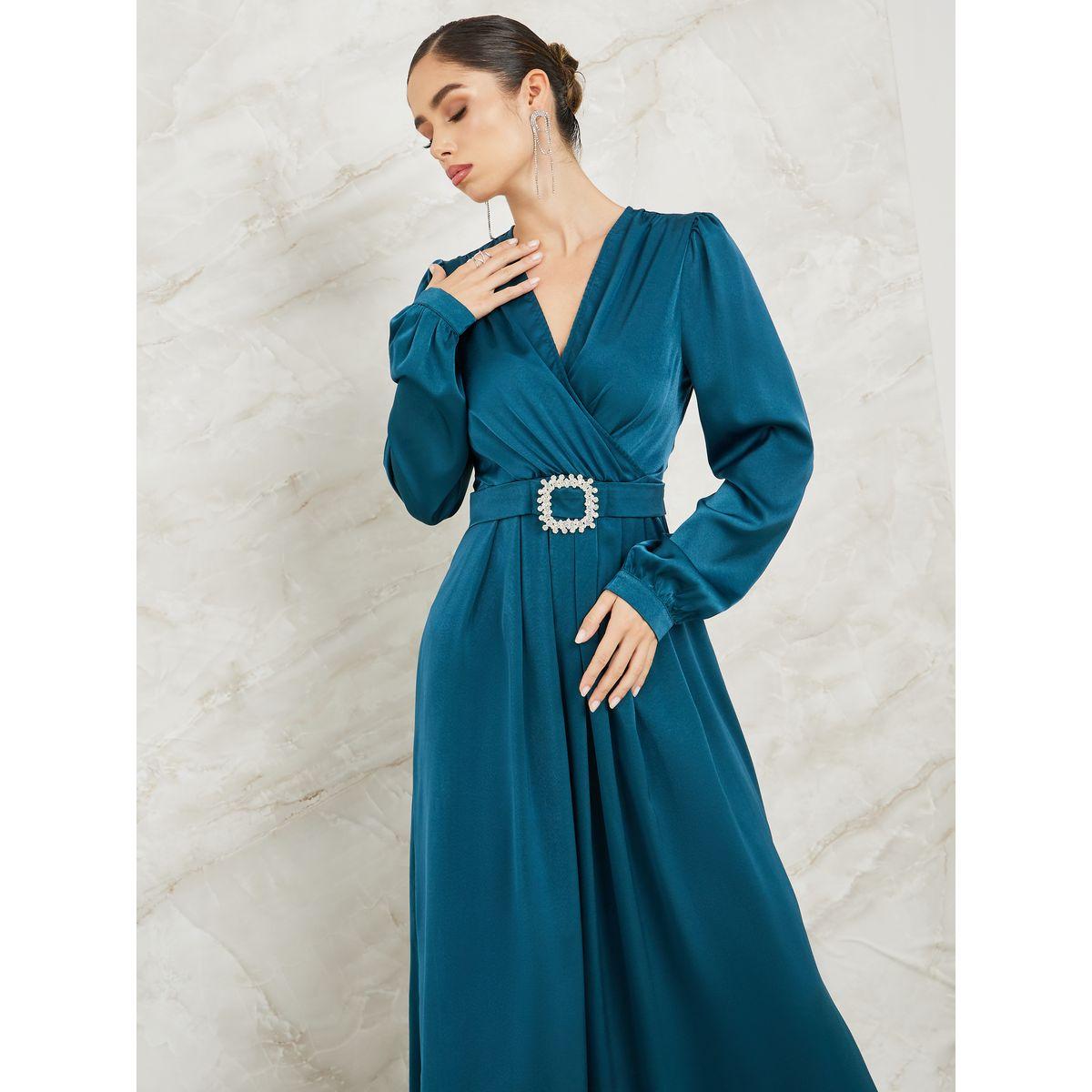 Styli Embellished Buckle Detail A-Line Maxi Dress-women-clothing-dresses-image-2
