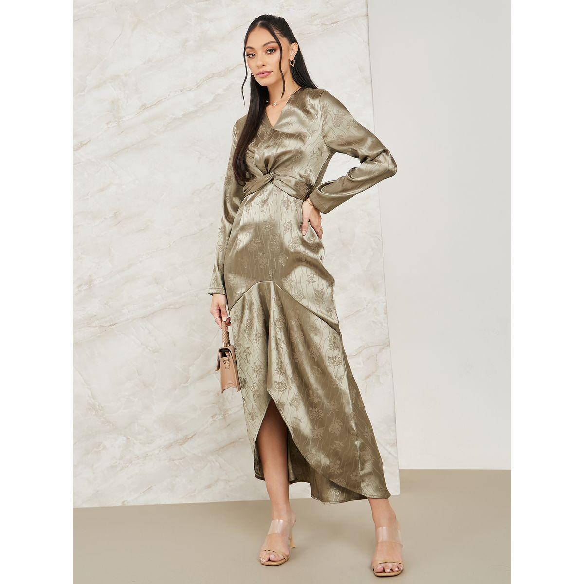 Styli Jacquard Asymmetric Hem Maxi Dress-women-clothing-dresses-image-1