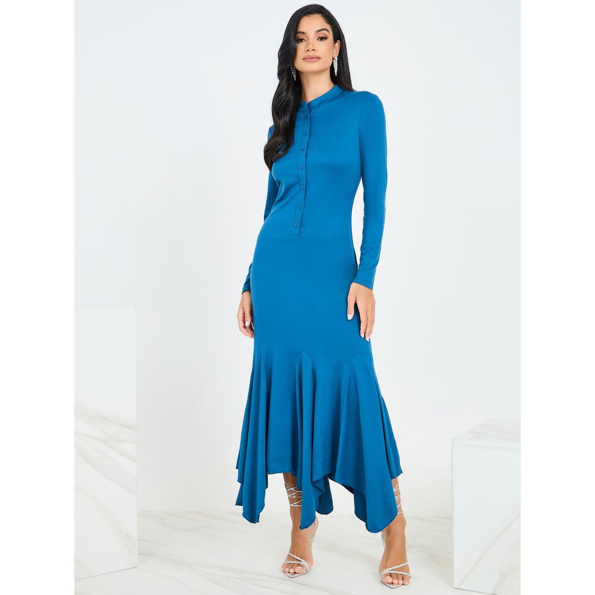 Styli Asymmetric Hem Buttoned Sheath Maxi Dress-women-clothing-dresses-image-1