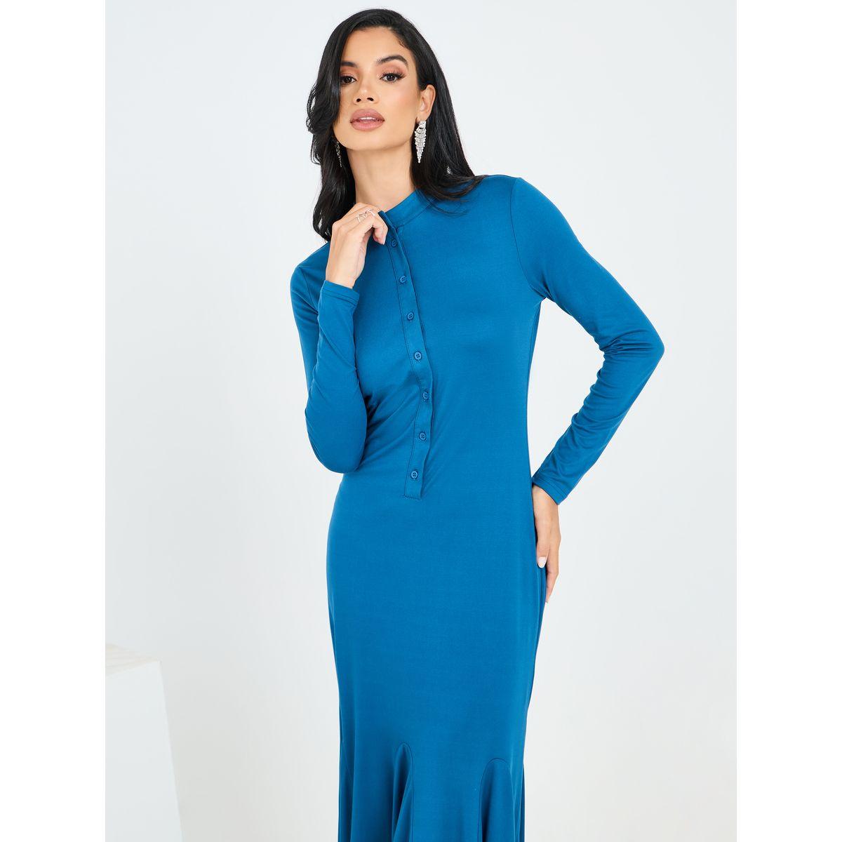 Styli Asymmetric Hem Buttoned Sheath Maxi Dress-women-clothing-dresses-image-2