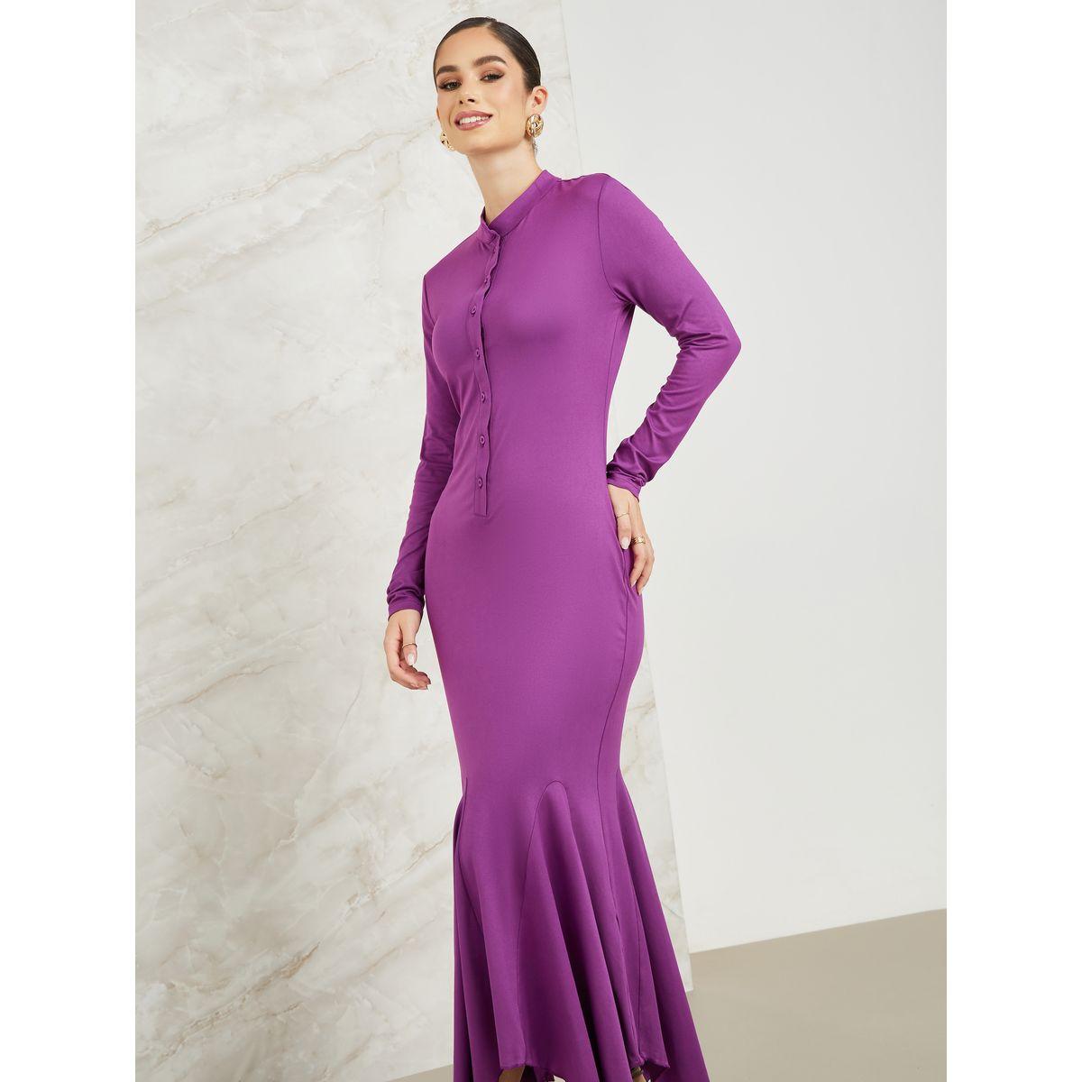 Styli Asymmetric Hem Buttoned Sheath Maxi Dress-women-clothing-dresses-image-2