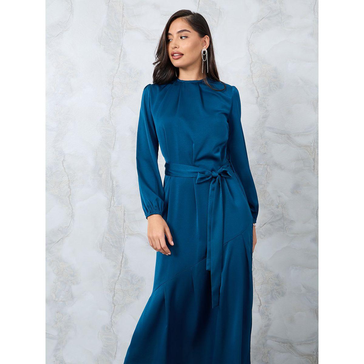Styli Asymmetric Panel A-Line Maxi Dress with Tie Belt-women-clothing-dresses-image-2