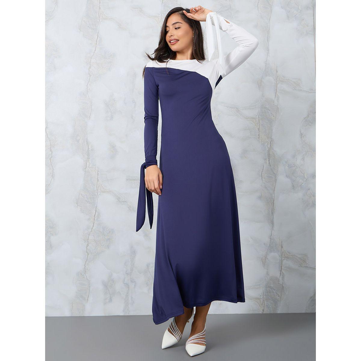 Styli Colorblock Tie Cuff A-Line Maxi Dress-women-clothing-dresses-image-1