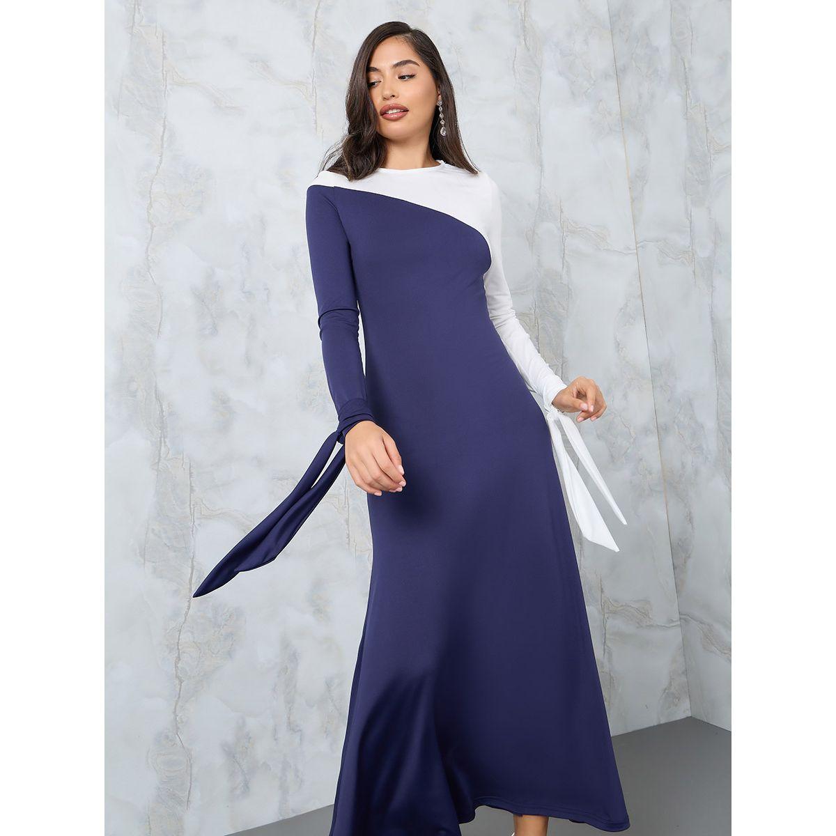 Styli Colorblock Tie Cuff A-Line Maxi Dress-women-clothing-dresses-image-2