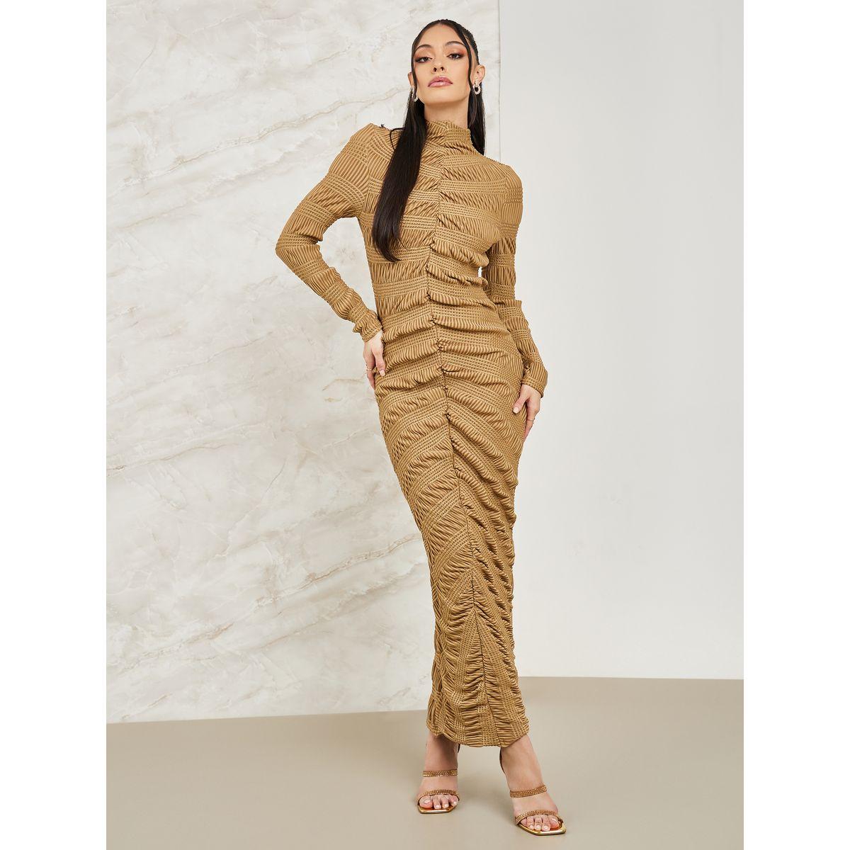 Styli Textured High Neck Bodycon Maxi Dress-women-clothing-dresses-image-1