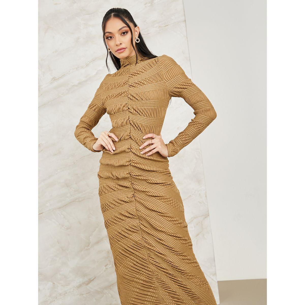 Styli Textured High Neck Bodycon Maxi Dress-women-clothing-dresses-image-2