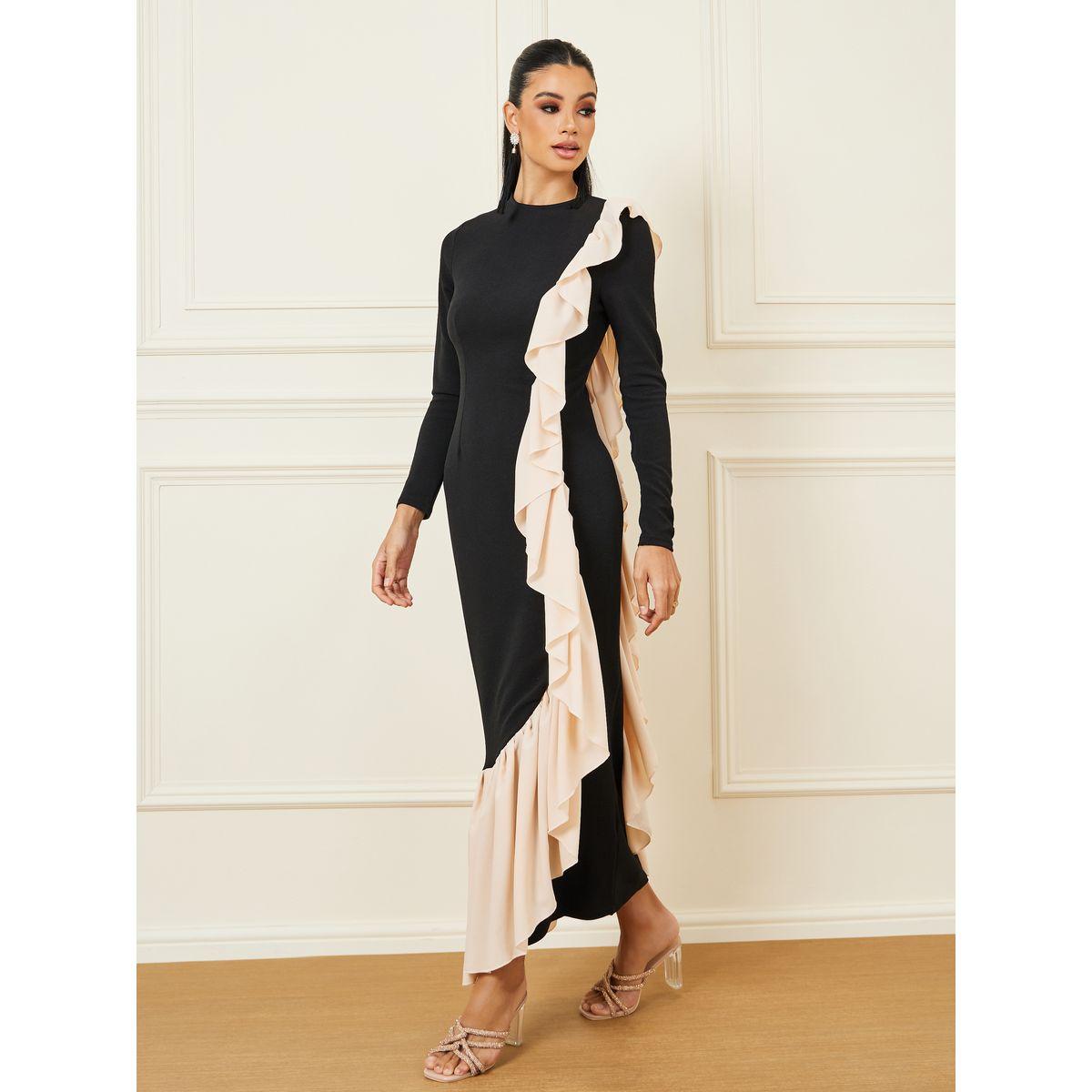 Styli Ruffled Detail Bodycon Maxi Sheath Dress-women-clothing-dresses-image-1