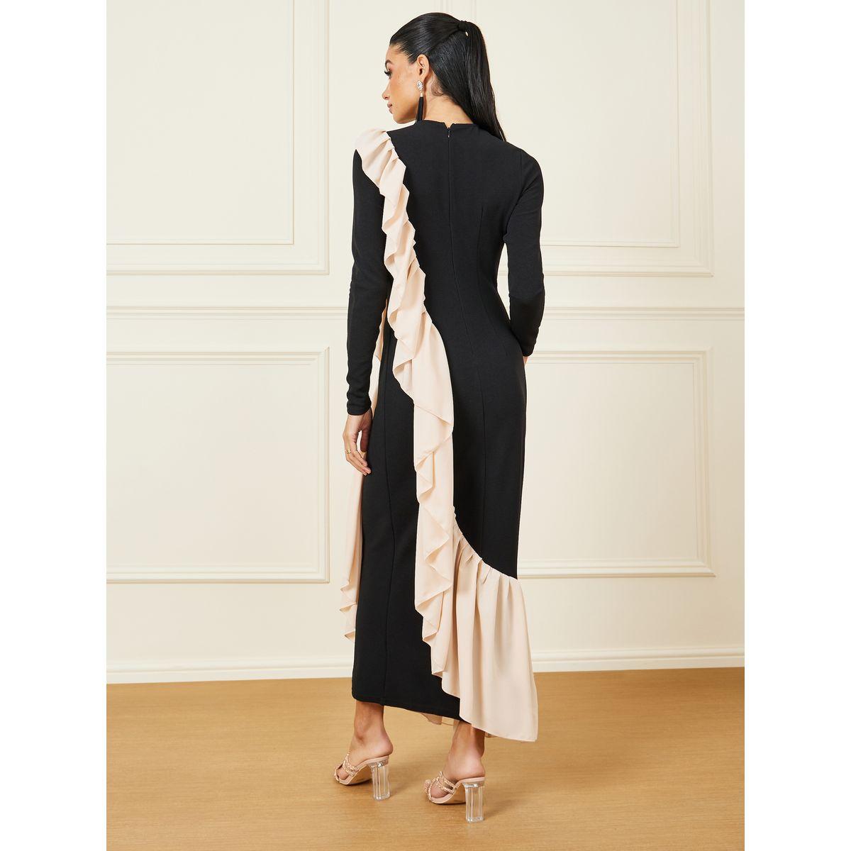Styli Ruffled Detail Bodycon Maxi Sheath Dress-women-clothing-dresses-image-5