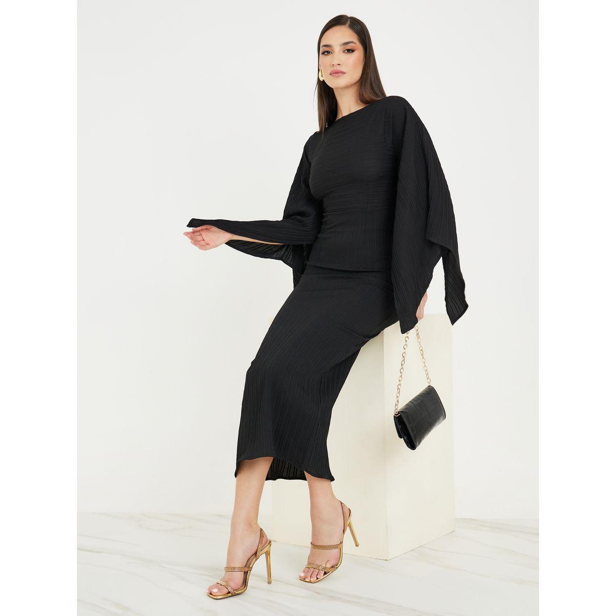 Styli Slit Sleeve Textured Shift Maxi Dress-women-clothing-dresses-image-1