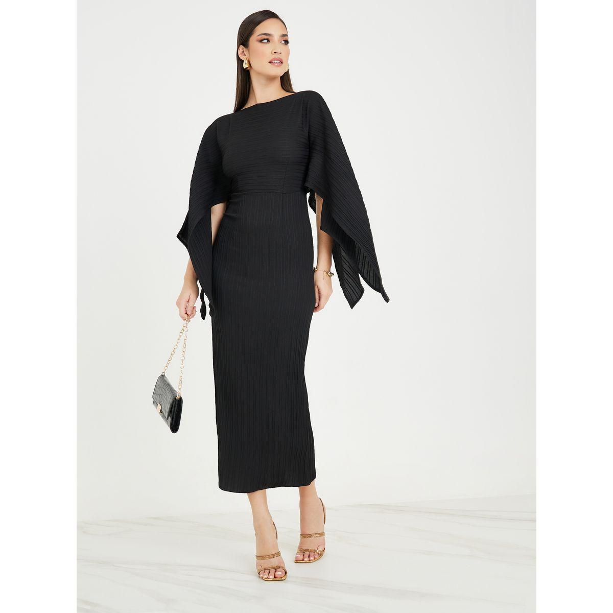 فستان طويل بأكمام مزينة بشق-women-clothing-dresses-image-4