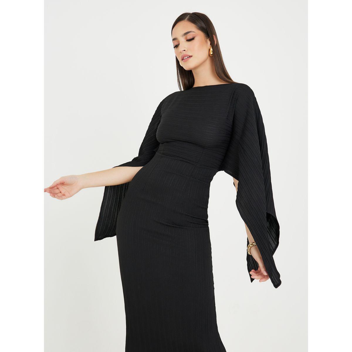 فستان طويل بأكمام مزينة بشق-women-clothing-dresses-image-3
