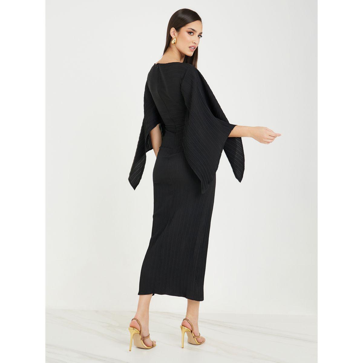 Styli Slit Sleeve Textured Shift Maxi Dress-women-clothing-dresses-image-5