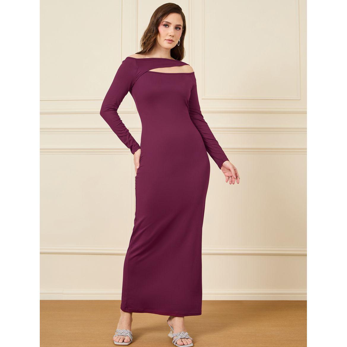 Styli Asymmetrical Neck Long Sleeve Maxi Dress-women-clothing-dresses-image-1