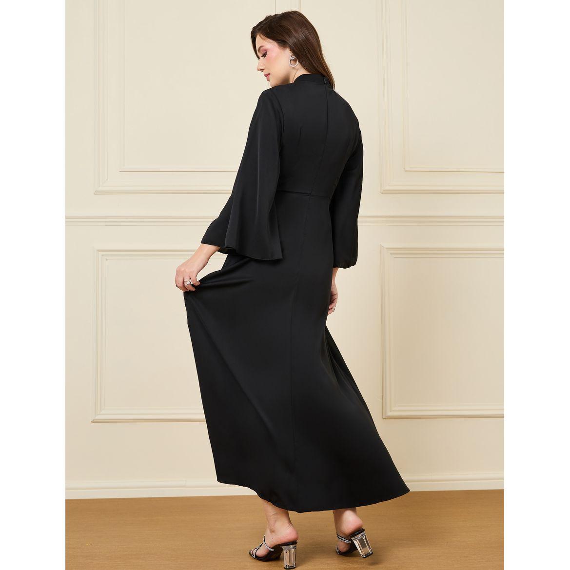 Styli Pleated Neck Detail Maxi Dress with Embellished Butterfly-women-clothing-dresses-image-4
