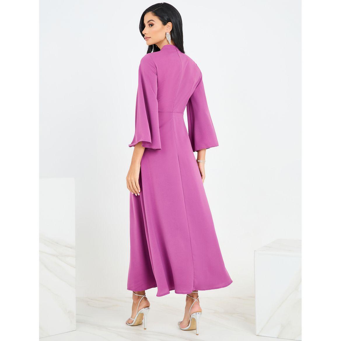 Styli Pleated Neck Detail Maxi Dress with Embellished Butterfly-women-clothing-dresses-image-5
