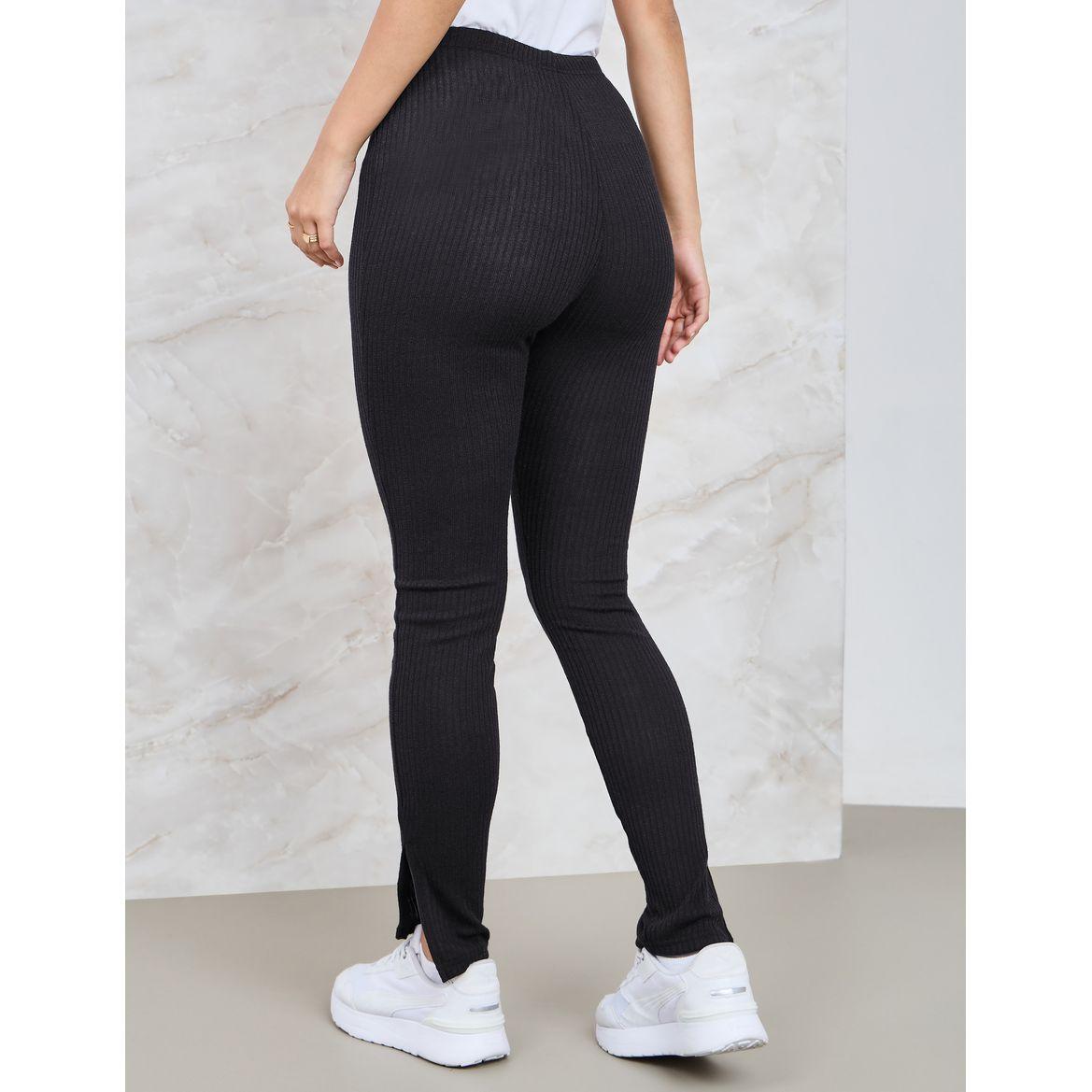 Styli Ribbed Leggings with Side Slit-women-clothing-bottoms-leggings-image-4