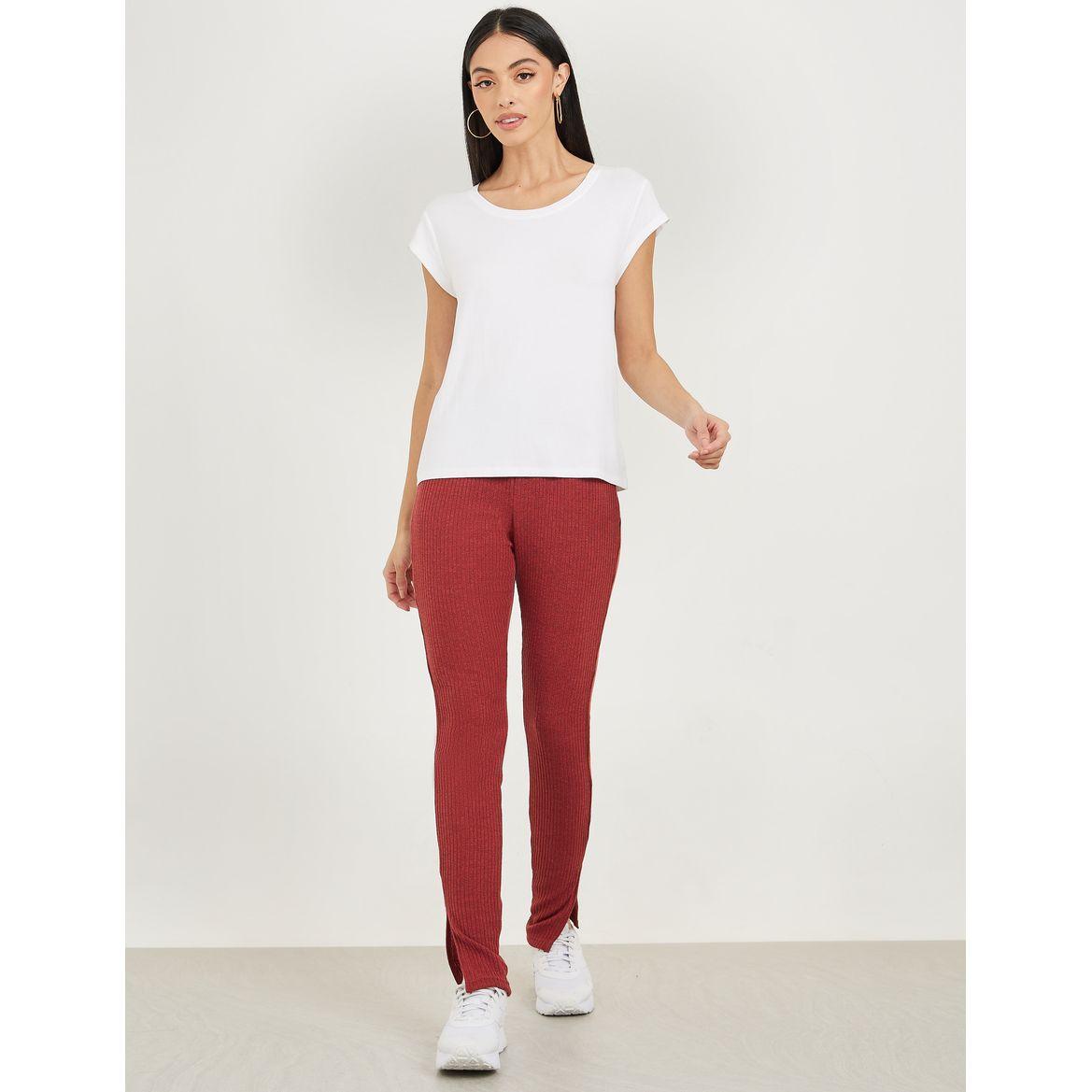 Styli Ribbed Leggings with Side Slit-women-clothing-bottoms-leggings-image-2