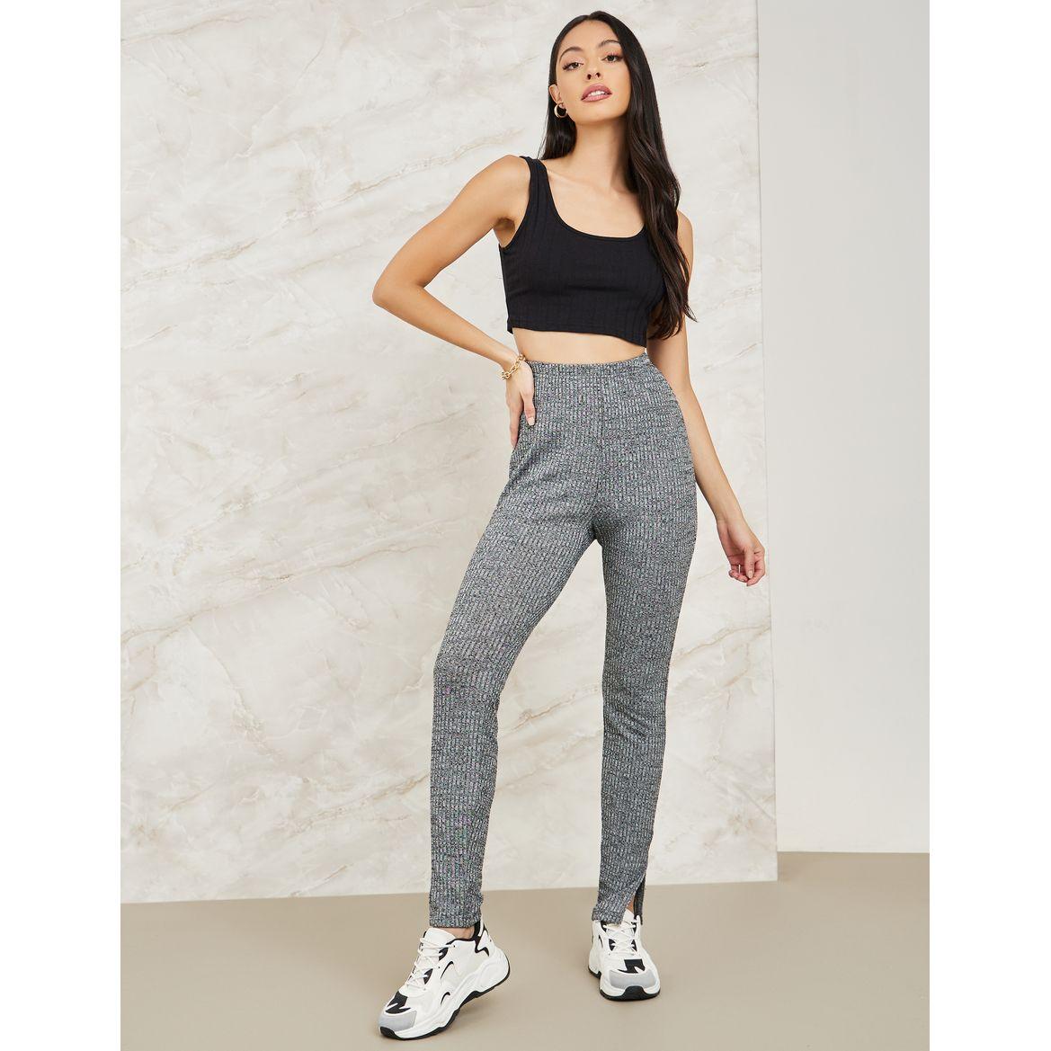 Styli Ribbed Leggings with Side Slit-women-clothing-bottoms-leggings-image-2