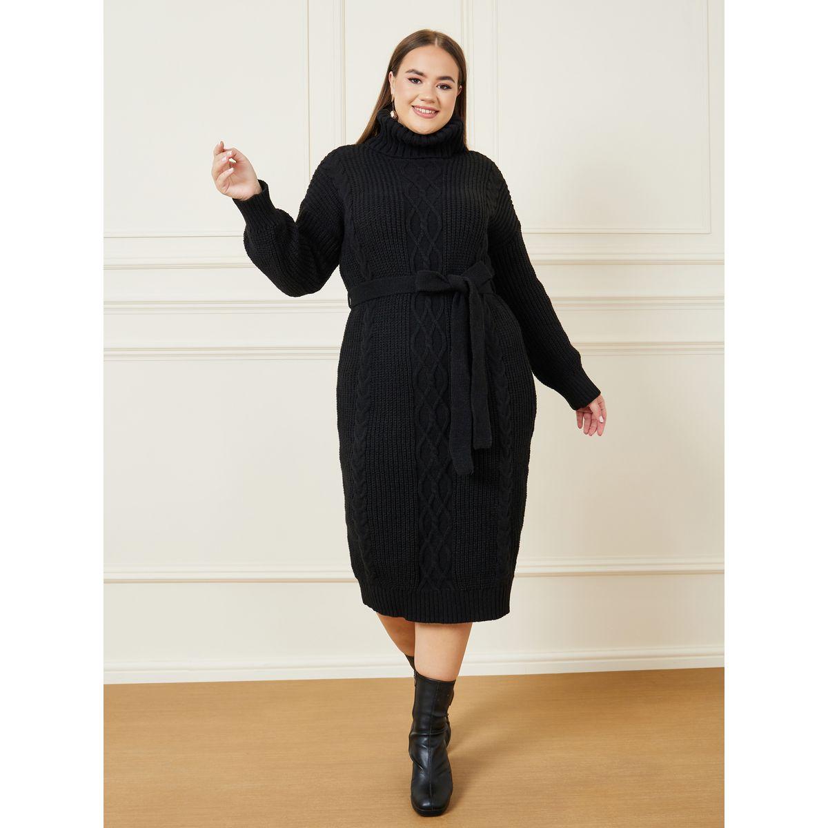 فستان ميدي محبوك بياقة عالية-women-clothing-dresses-image-1