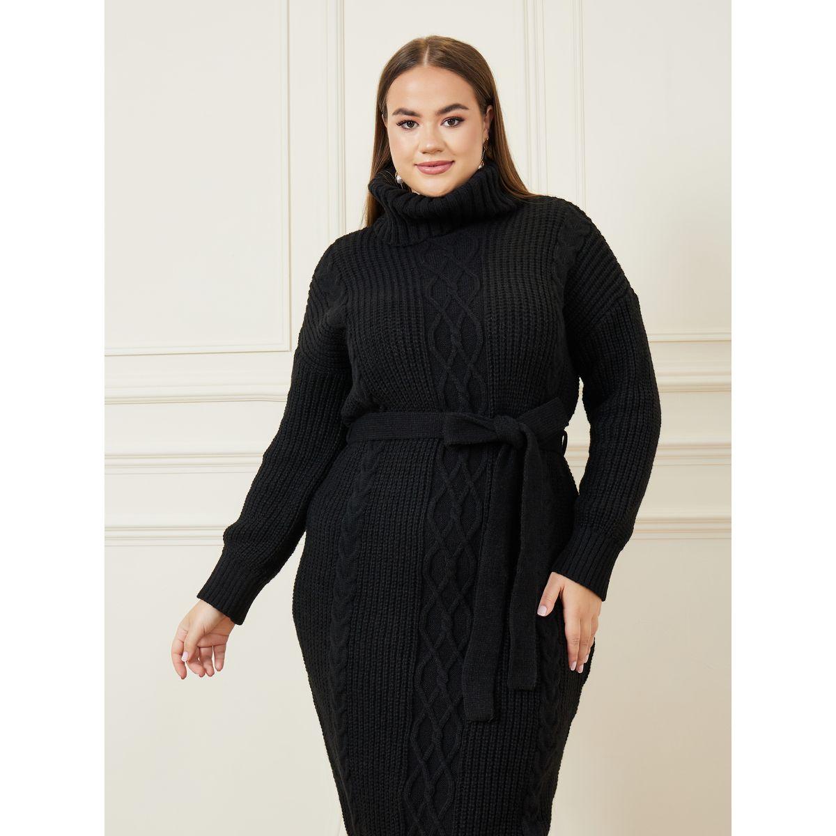 Styli Plus Cable Knit Turtle Neck Sweater Midi Dress-women-clothing-dresses-image-2