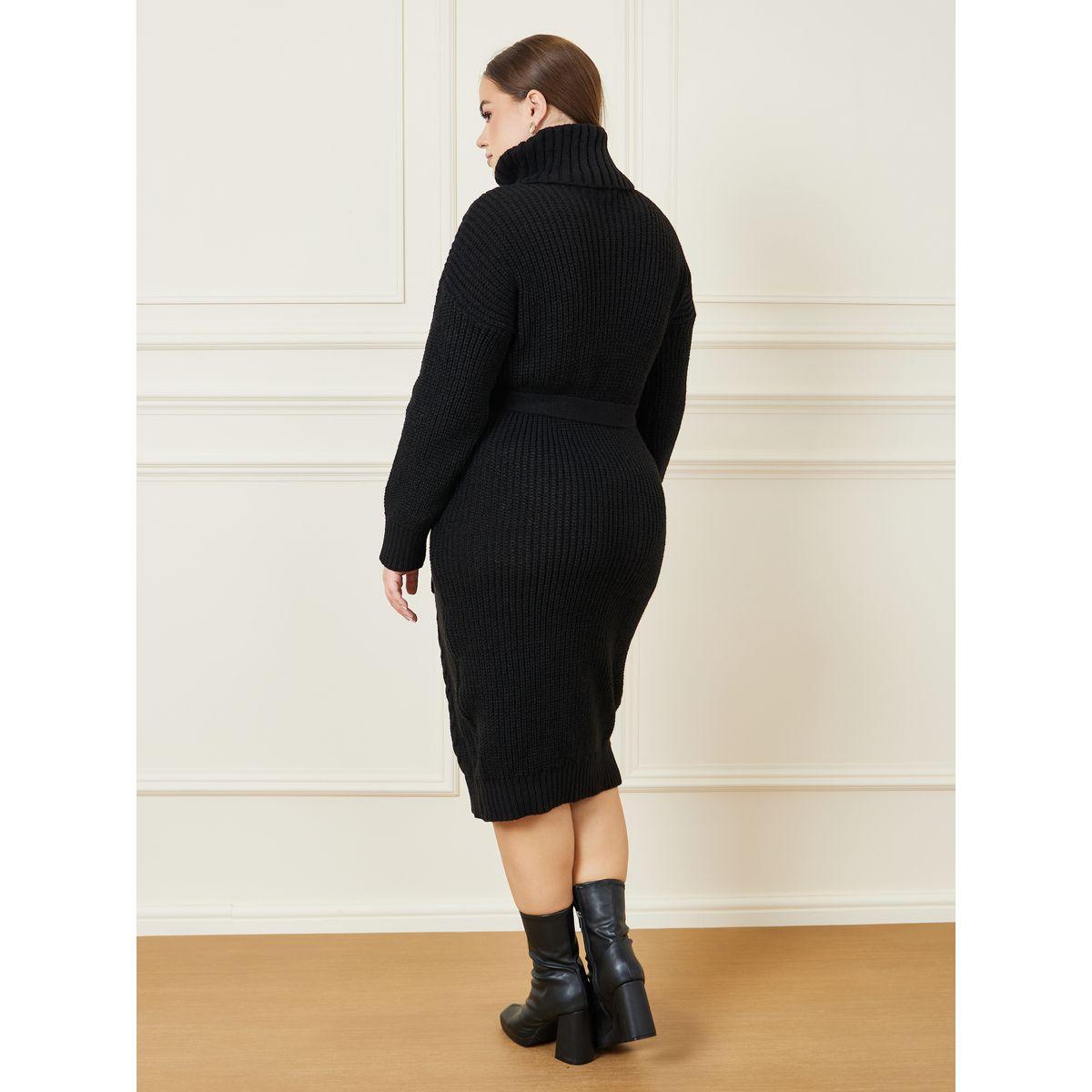 فستان ميدي محبوك بياقة عالية-women-clothing-dresses-image-4