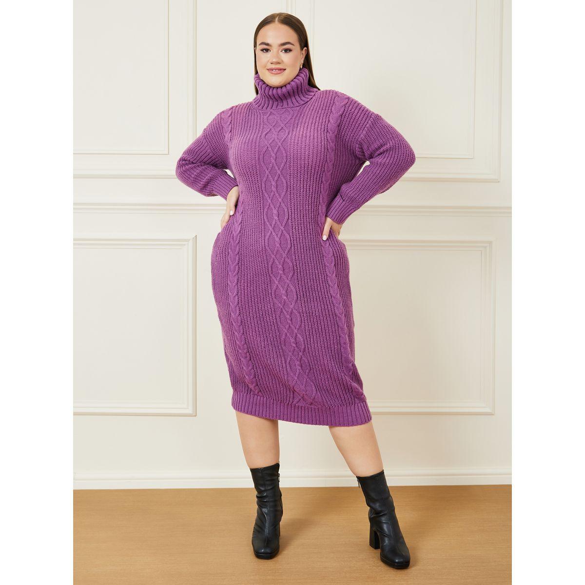 Styli Plus Cable Knit Turtle Neck Sweater Midi Dress-women-clothing-dresses-image-1