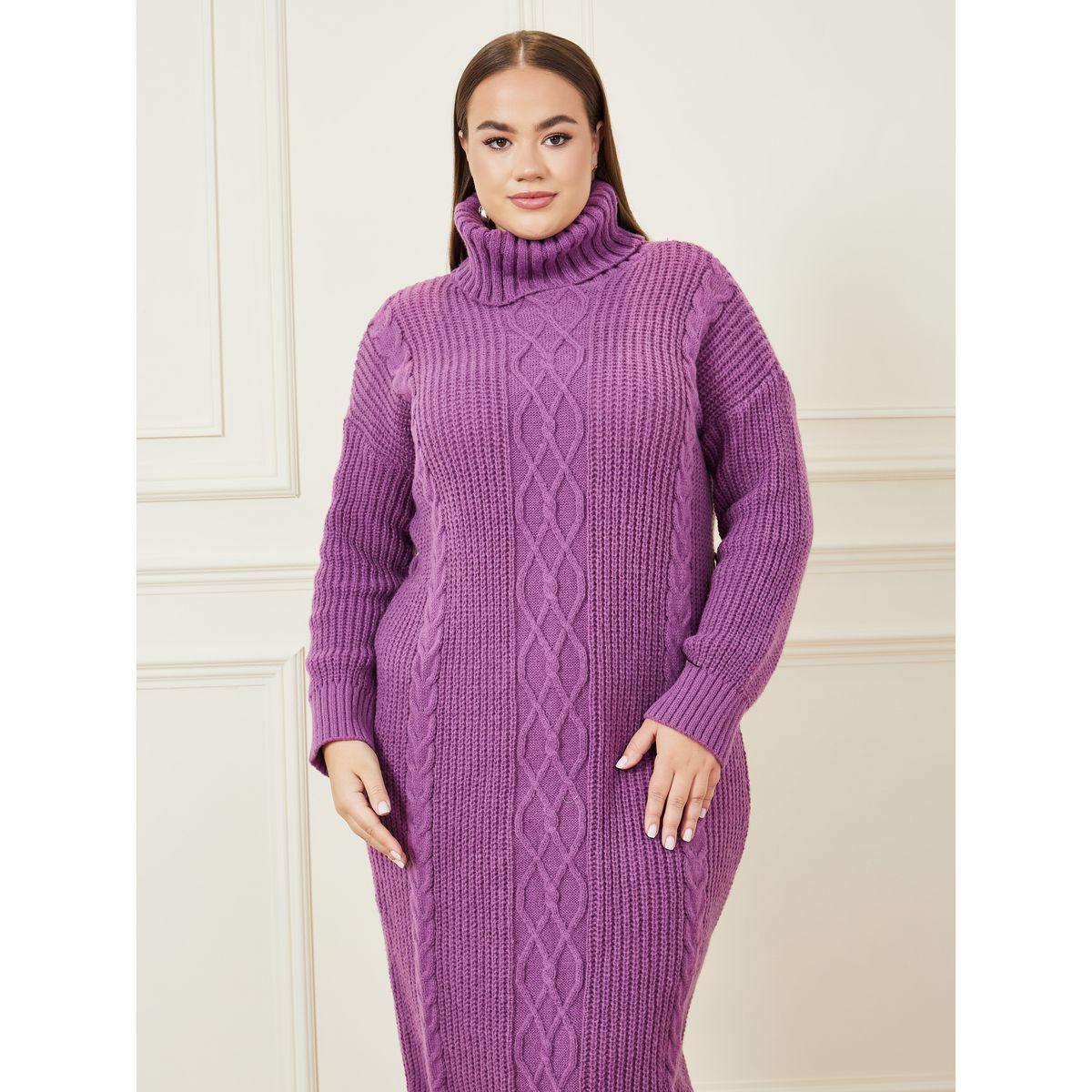 فستان ميدي محبوك بياقة عالية-women-clothing-dresses-image-2
