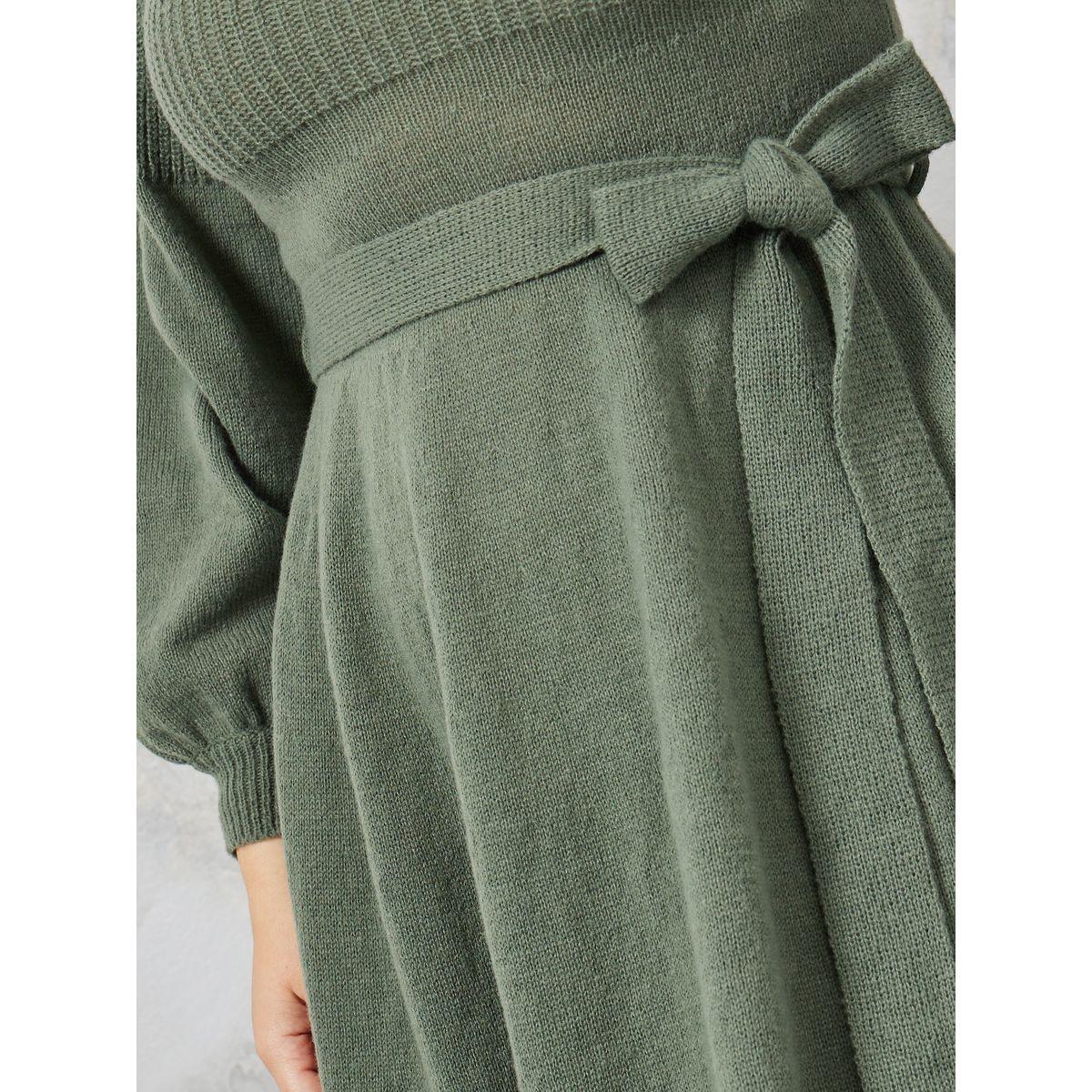 Styli Plus Scoop Neck Knit Sweater Midi Dress with Tie Belt-women-clothing-dresses-image-3