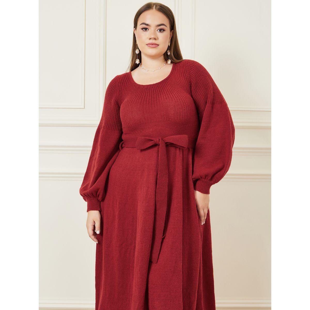 فستان ميدي بياقة سكوب وحزام-women-clothing-dresses-image-2