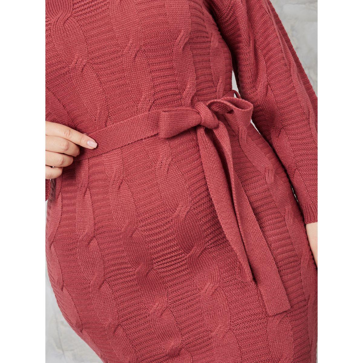 فستان ميدي محبوك بحزام خصر-women-clothing-dresses-image-3