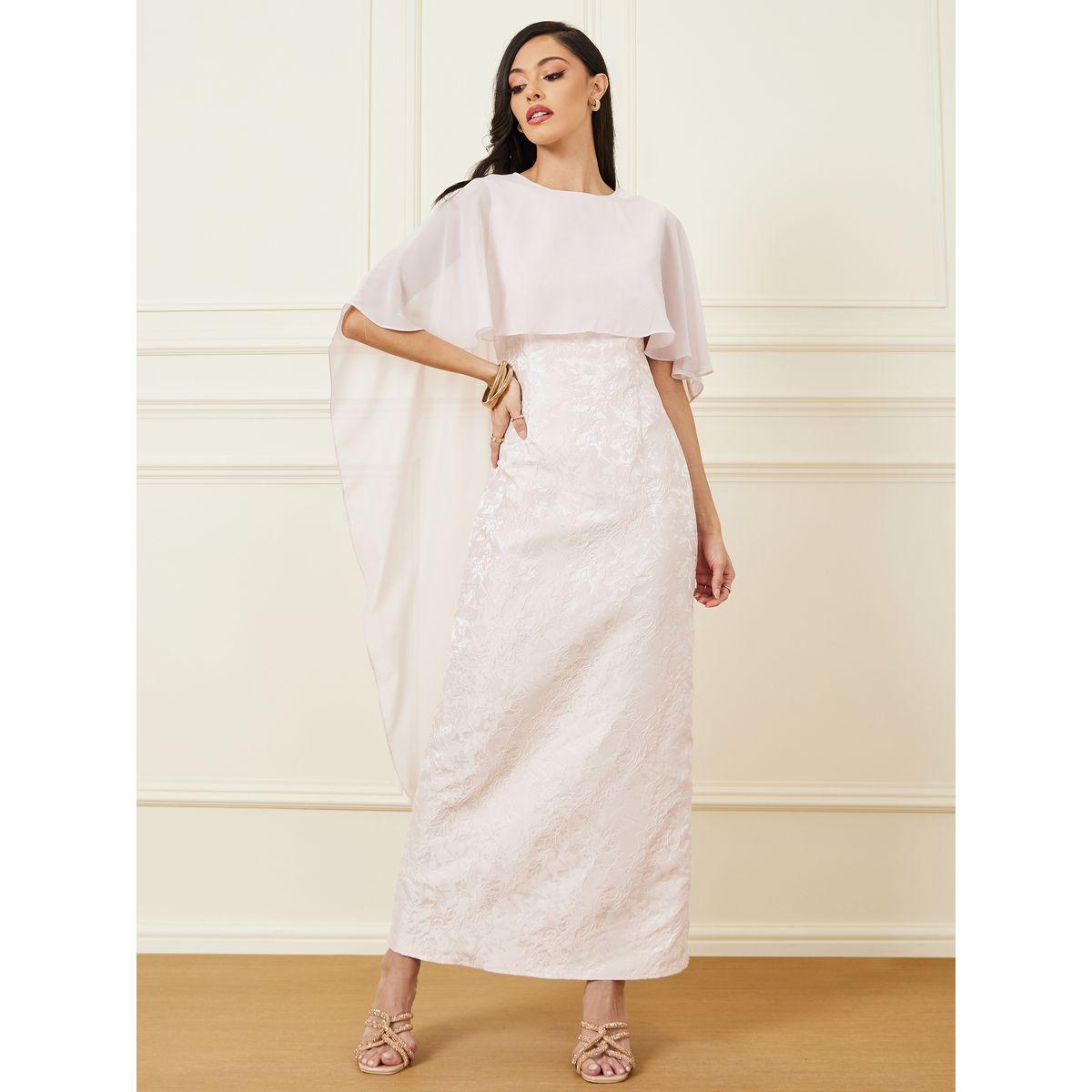 فستان طويل بتفاصيل جاكار واكمام رداء-women-clothing-dresses-image-1